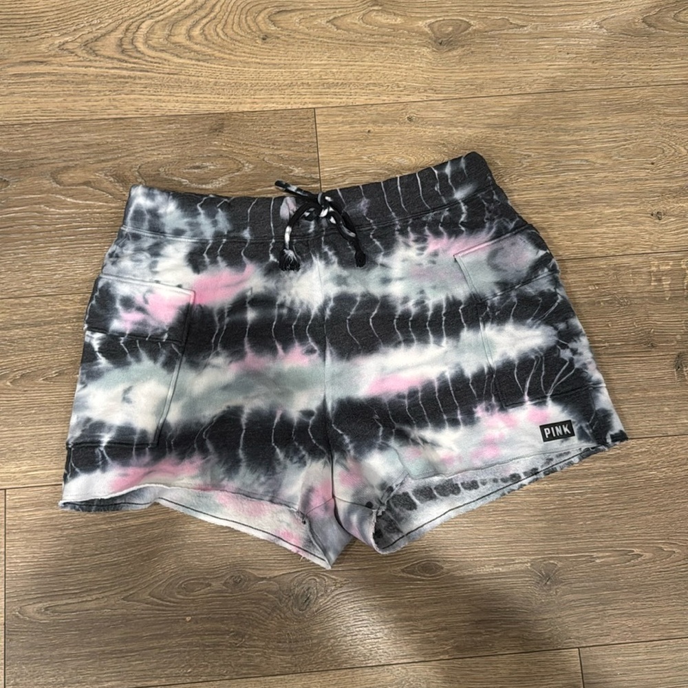 Black pink and white sweat shorts